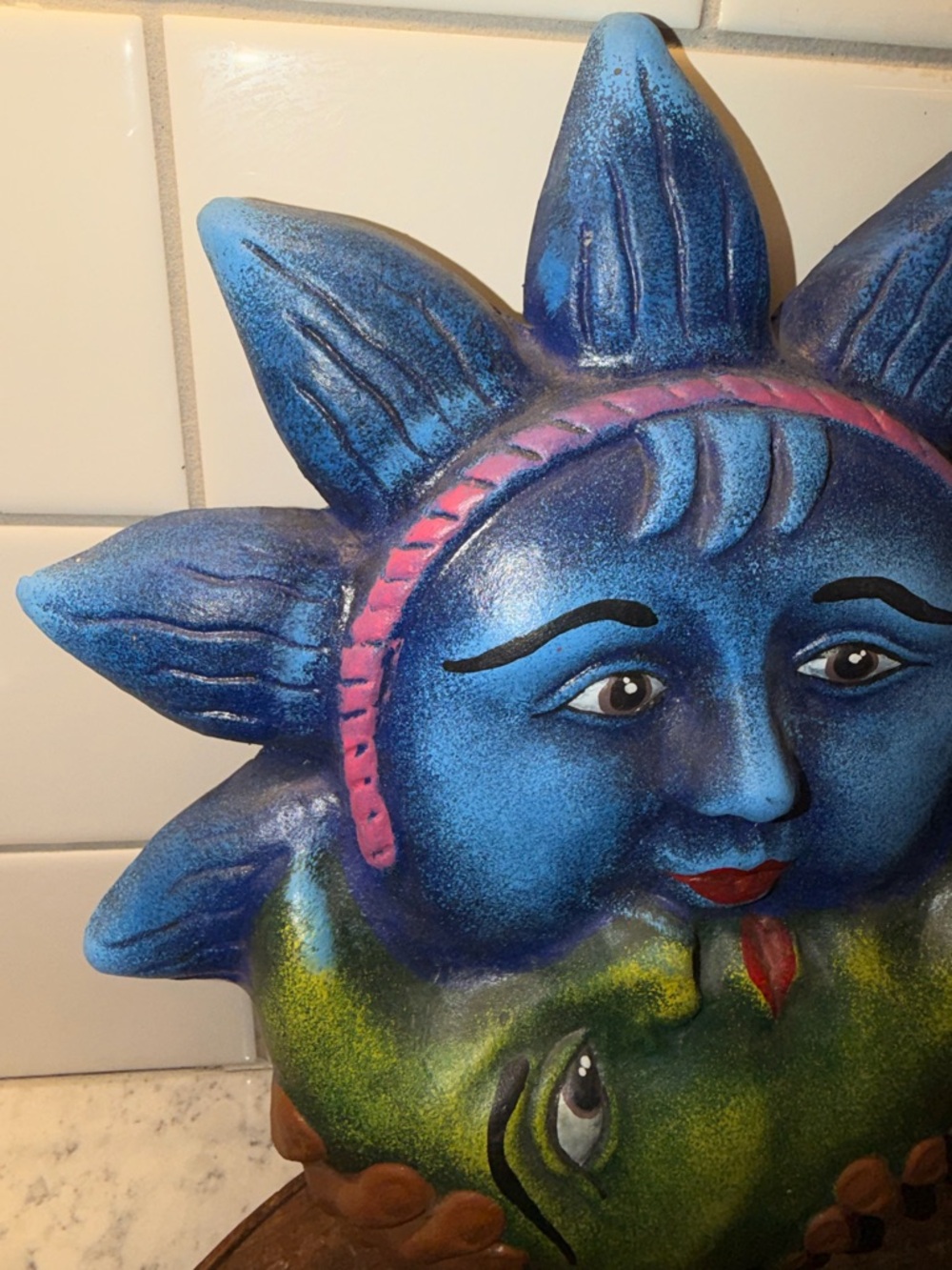 Blue Sun and Green Moon Ceramic Wall Art - Decorative Home Accent - Picture 2 of 8